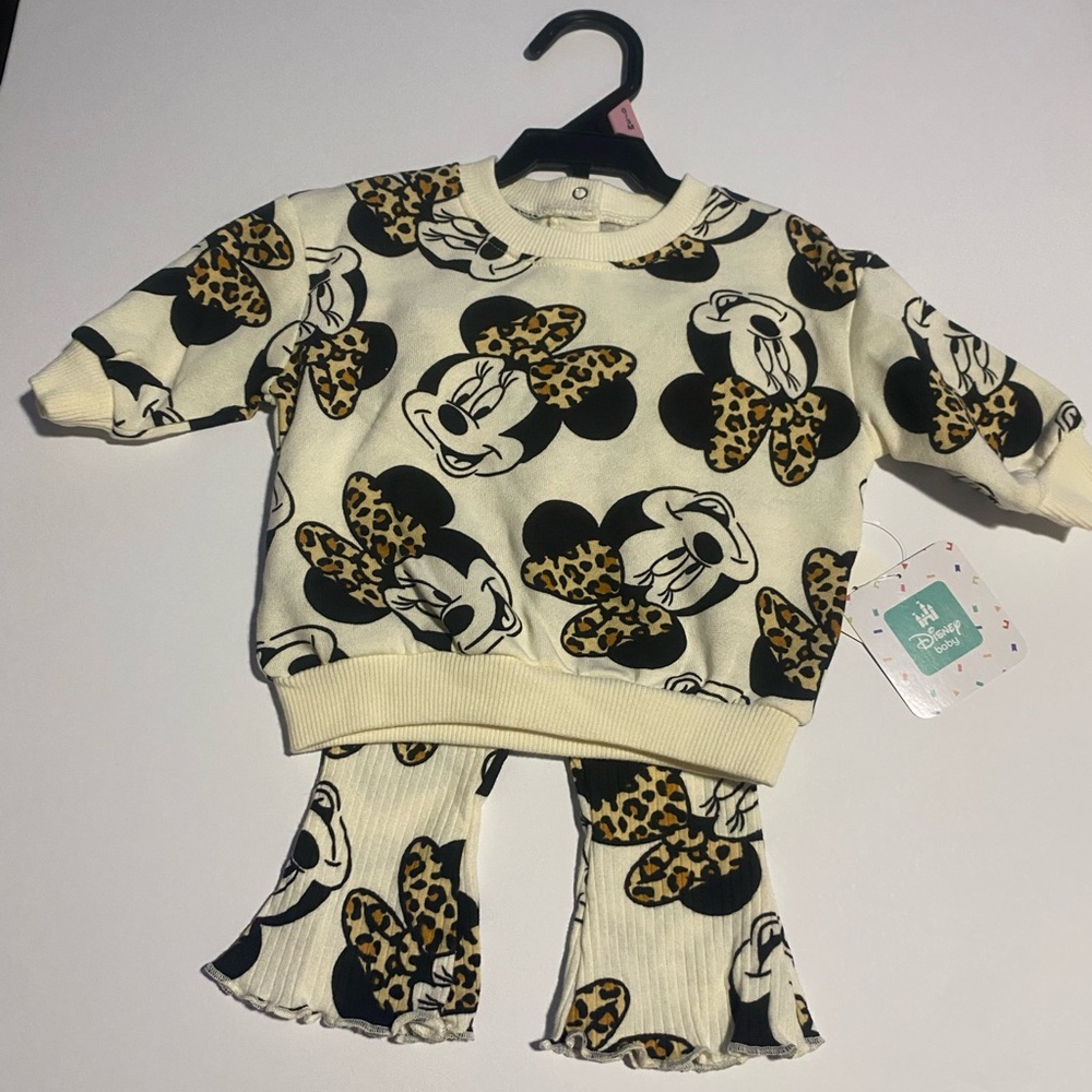 Minnie Mouse Cream & Black Leopard Bow Sweatshirt Set